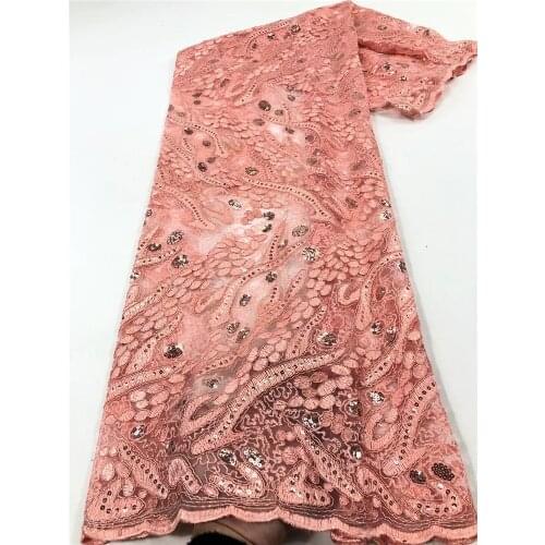 Nigerian style lace, beautiful sequin embroidery with bone cord, African lace fabric, suitable for ladies' skirts