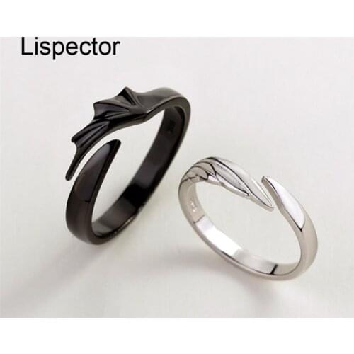 Lispector 925 Sterling Silver Angel & Devil Wing Rings for Lover Original Creative Romantic Couple Jewelry Valentines Day Gifts
