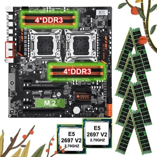 Discount HUANANZHI motherboard bundle dual X79 motherboard with 8 DDR3 DIMMs dual CPU Xeon E5 2697 V2 RAM 128G(8*16G) 1866 RECC