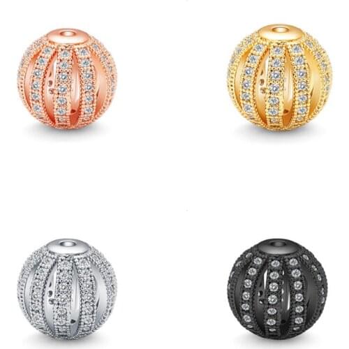 10MM Copper Brass Metal Round Hollow Ball Luxury Cubic Zircon DIY Jewelry Micro Pave CZ Beads For Jewelry Making Findings Gifts