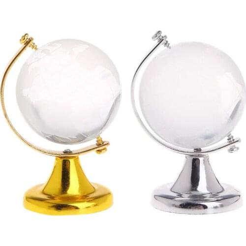 Mini Round Earth Globe World Map Crystal Glass Clear Stand Desk Decoration Gifts