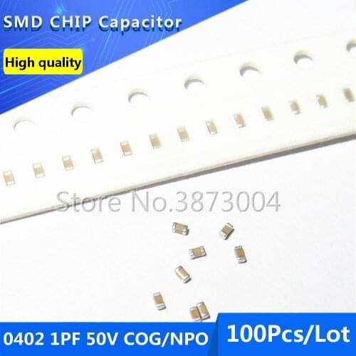 100pcs 0402 1PF 50V COG/NPO 0.25% Thick Film Chip Multilayer Ceramic Capacitor