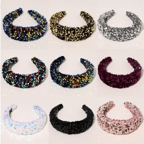 Girl Christmas Party Luxury Sequin Wide Hairband Women Chunky Glitter Headband Thick Head Band White Hair Hoops Accessory Gift