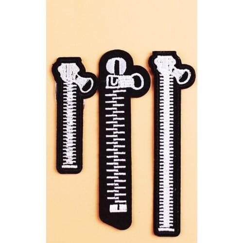 Punk Patch Zipper Stcikers Iron On Patches On Clothes Black White Applqiues For Clothing Stripe Embroidered Patches For Clothes