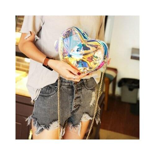 2020 new women Laser Love Transparent Shoulder Messenger Bag Lady purse Bag Cute Soft Girl Chain Bag bolso mujer itabag