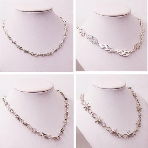 Hip-hop Style Thorns Choker Necklace Harajuku Streetwear Barbed Wire Brambles Flame Padlock Pendant Necklace DIY Charms Jewelry