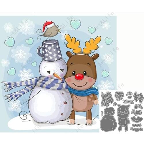 Snow Man and Deer Elk Hot New Popular Metal Cutting Dies Stencils for Making Scrapbooking Album Christmas Card Embossing Cut Die