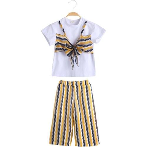 Girl Chiffon T-Shirt Shorts Two-Piece Set Girl round neck T-shirt cropped trouser suit Girls cool summer fashion two-piece suit