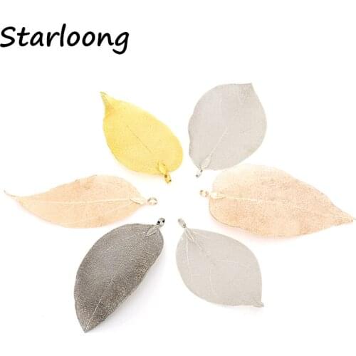 4pc/lot Fashion Gold-color gunmetal rose gold color Pendant Natural Real Leaf jewelry making for Necklace Women