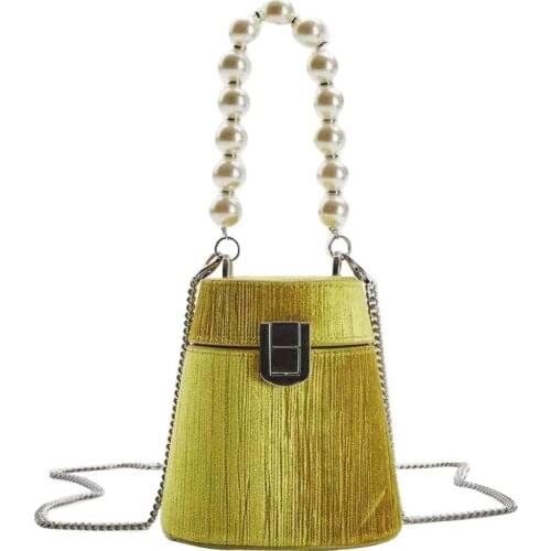 Small Ladies Handbags Pearl Chain Top-Handle Bucket Bag Leather Candy Color Purse Branded Crossbody Shoulder Bag for Women Sale