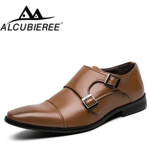 New Men Dress Shoes Formal Shoes Mens Handmade Business Shoes Wedding Shoes Big Size Genuine Leather Double Buckle Male Shoes