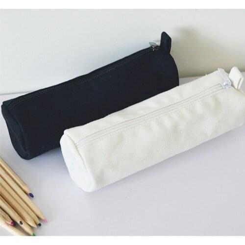 Japanese style Round blank canvas zipper Pencil cases pen pouches cotton cosmetic Bags makeup bags Mobile phone clutch bag