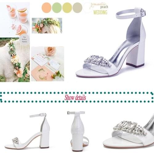 Fashion Crystal Ladie Sandal PU Ankle Strap Wedding Shoes For Bride Comfy White Women High Heel Open toe Summer 8cm Heel