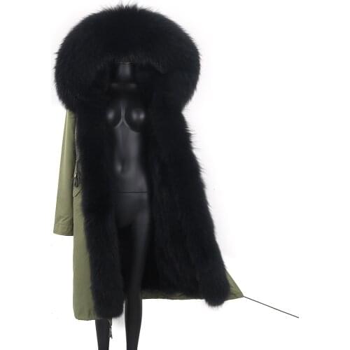 2021 New Women Waterproof X-long Real Fur Coat Winter Jacket Natural Raccoon Fur Linner Coat Outerwear Detachable Fashion Parka