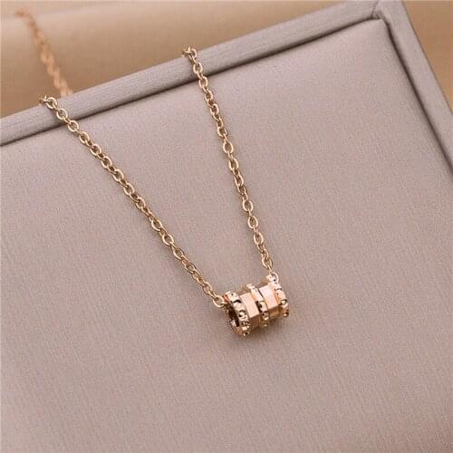 Korean Style Fashion Geometry Cylinder Pendant Women Necklaces Ladies Stainless Steel Chokers Necklace Female Party Jewelry Gift