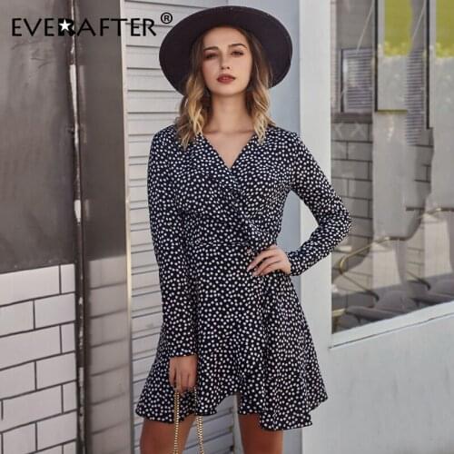 EVERAFTER Casual Bohemain floral print dress women long sleeve ruffles mini dress intage elastic high waist party dress vestidos