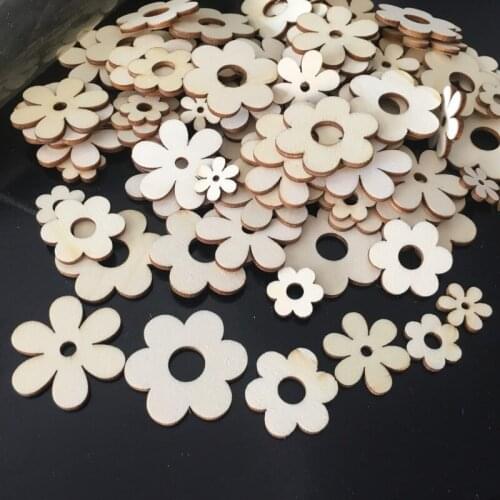 20pcs Mixed Wood Discs Slices Flower Shape Unfinished Wooden Cutouts Craft for DIY Wedding Birthday Party Favors Centerpieces