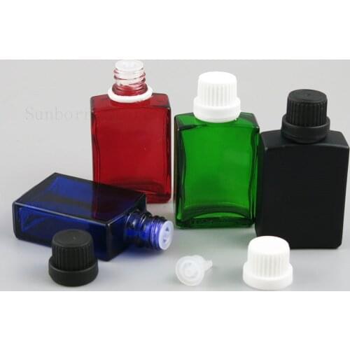 20pcs Square Glass Screw Cap Bottle Black White Clear Blue Amber 30ML 1OZ e Liquid Essential Oil Bottles Vials Containers