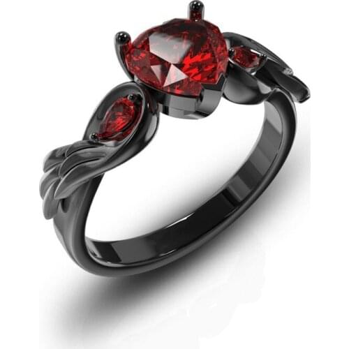 2019 Red Love Heart Zirconia Rings For Women Wedding Engagement Gifts Black Gun Color Ring Angel Wings Finger Ring Jewelry Gifts