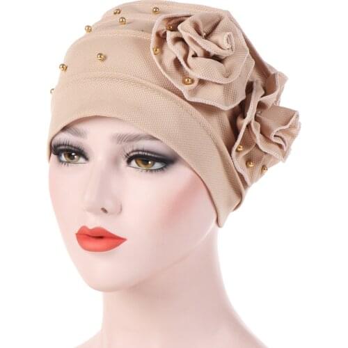 2020 new Baotou small cap, beaded corn kernels, double flowers, single-sided disc flowers, fold headscarf cap in stock