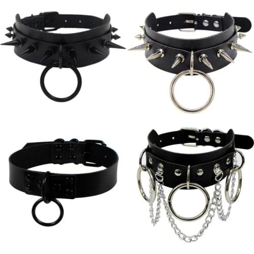 2020 Handmade Punk Rock Necklaces Chain Gothic PU Leather Heart Round Spike Rivet Collar Choker Necklace Body Jewelry Party Gift