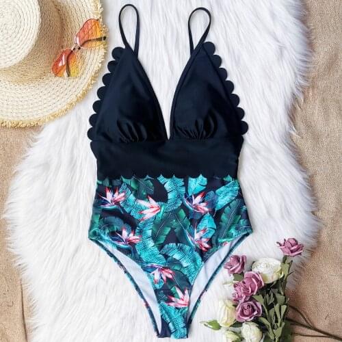 2020 Sexy One Piece Swimsuits Female Shoulder Floral Women Swimwear Push Up Bathing Suits Bodysuits Beach Wear Ruffle Monokini