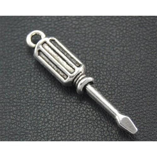 25pcs Silver Color Screwdriver Tool Charm Pendant DIY Necklace Bracelet Bangle Findings 4X29mm A1716