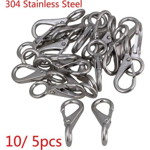304 Stainless Steel 55/ 72/ 82/ 96.5mm Carabiner Secure Lock Boat Clip Hook Fixed Eye Hook Link 10/ 5pcs