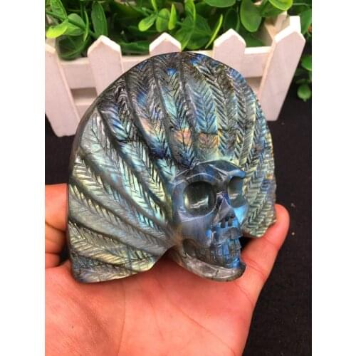 350g Natural Hand Carved Multi-Color Labradorite Crystal Skull