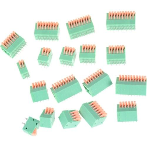 5PCS JETTING 2/3/4/5/6/7/8/9/10P KF141R KF141V 2.54mm Pitch PCB Connectors Spring Screless Copper Green Terminal Block Bent Foot