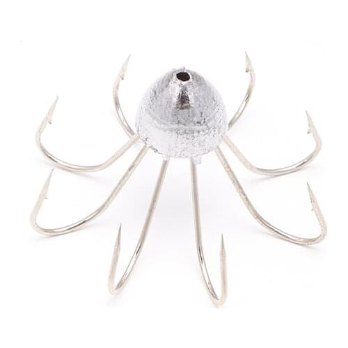 5PCS 8-pin 12g stainless steel squid umbrella hook lifelike squid flapping ocean barbed umbrella fishing hook