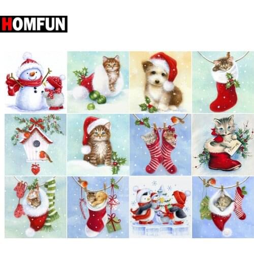 HOMFUN Full Square/Round Drill 5D DIY Diamond Painting "Cat dog christmas" 3D Embroidery Cross Stitch 5D Home Decor Gift