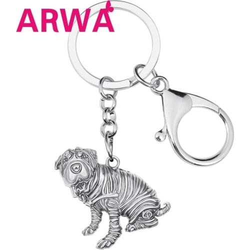ARWA Alloy Antique Gold Plated Shar Pei Dog Keychains Lovely Animal Keyring Jewelry For Women Teen Kid Charm Gift Car Decoration