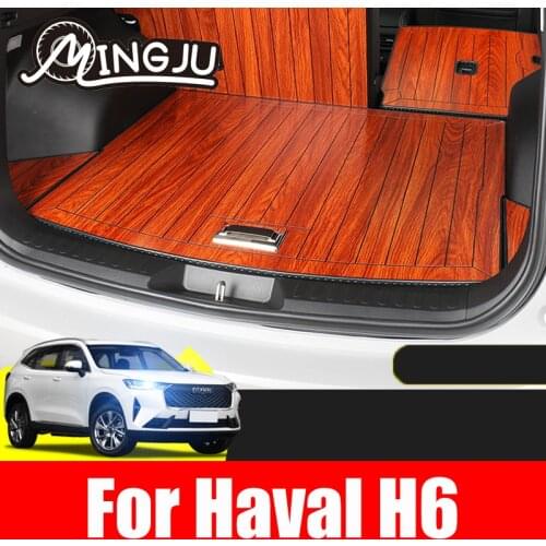 Car Accessories Rear SUV Trunk Mats Cargo Liner Set Synthetic Wood Tray Wooden Pad Boot Mat Carpets For Haval H6 2021 2022 3th