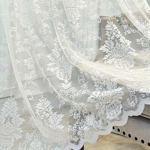 White Lace Sheer Curtains for Living Room Bedroom Hollow Floral Villa Parlor Balcony Window Treatment Drapes