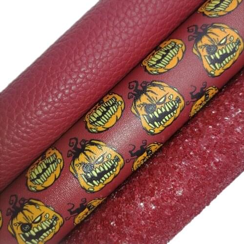 Wine Glitter Leather, Pumpkins Printed Glitter Fabric, Litchi Synthetic Faux Fabric Sheets For Bow A4 21x29CM XM025F