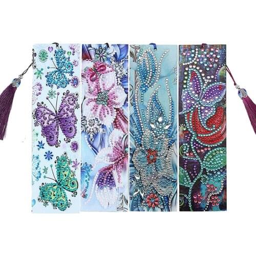 4 Pack Diamond Painting Bookmarks Butterfly DIY Bookmarks Sets with Tassel Special Shape Diamonds Partial Drill Arts Crafts