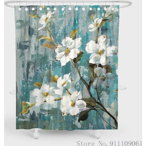 Flower Series Pattern Shower Curtain Waterproof and Mildew Proof Polyester Fabric Bathroom Partition Curtain Home Decoration
