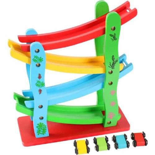 Wooden 4-Slide Race Track Sliding Cars Baby Hand Eyes Practice Education Toy Christmas And New Year Childrens Gifts