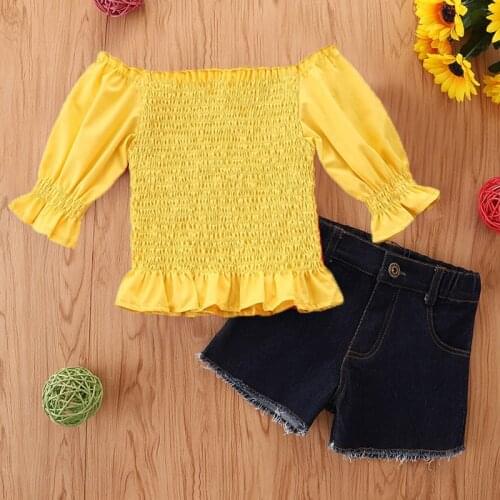 Kids Clothes Girls Sets Summer Outfits Suit For Toddler Girls Tops+Denim Shorts 2Pcs Baby Girl Clothes Fshion Children Clothing