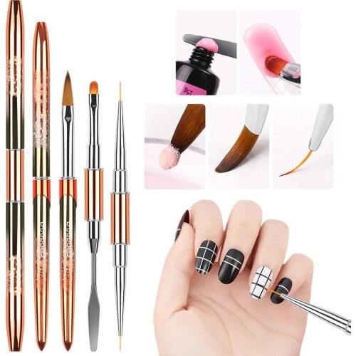 Double Head Nail Dotting Painting Draw Liner Art Liner Brush Acrylic Gel Polish Liner Flat Reusable Pen Nail Art Manicure Kit