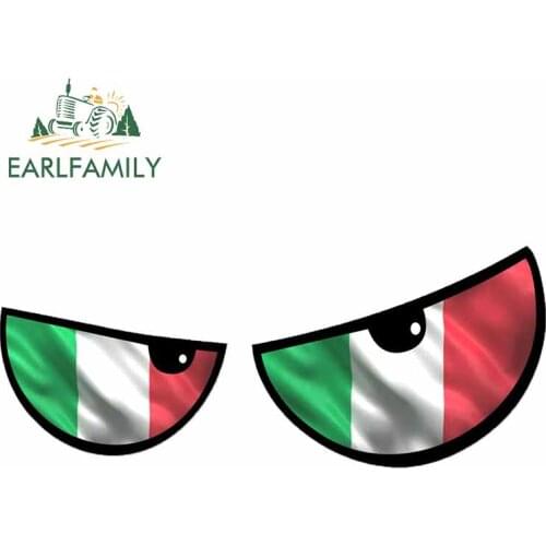 EARLFAMILY 13cm x 5.4cm New Pair of Cartoon Evil Eyes Design with Italian Flag for Motorbike Helmet Car Sticker