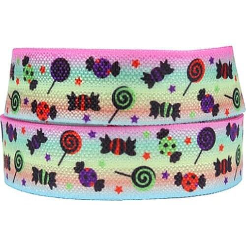 FLRA FOE(50 yards/lot) Wholesale cheap price colorful candy printed rainbow gradient foe fold over elastic