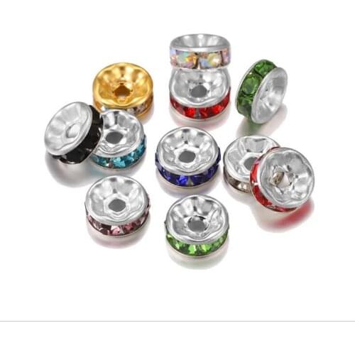 Accessories Supplie Septal bead 50pcs/lot 4 6 8 10mm Gold Rhinestone Rondelles Crystal Loose Spacer Beads for DIY Jewelry Making