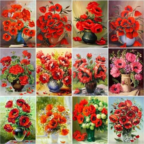 HUACAN 5D DIY Diamond Embroidery Poppy Mosaic Cross Stitch Diamond Painting Flower Full Square Round New Arrival Home Decoration