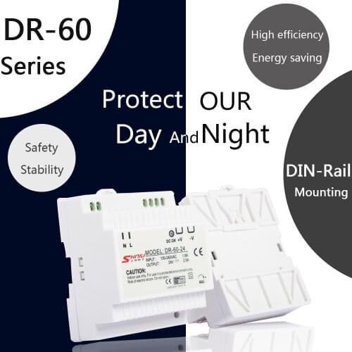 DR-60-12/24 Din rail power supply ac to dc 60w 12v 5a 24v 2.5a SHINIU barnd factory sale dr6024 d6012