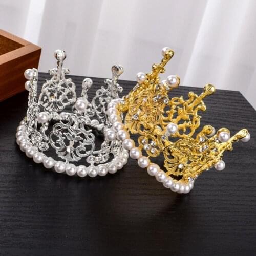 Faux Pearl Crystal Crown Mini Crown Crystal Pearl Topper Tiara Hair Ornaments Ornament Princess Wedding Birthday Baking Cake