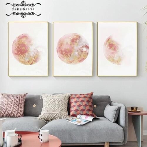 Modern Minimalist Pink Planet Canvas Painting Boho Geometric Poster and Print Wall Art Pictures for Living Room Home Decor