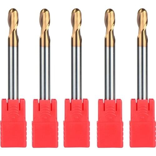 5pcs/lot HRC55 With Straight Shank Tungsten Steel Ball Nose End Mills 2-Flute Ball Head Milling Cutters Router Bits