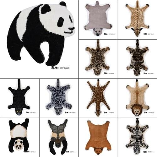Nordic Style Cute Animal Printed Rug Panda Leopard Tiger Giraffe Lion Shape Faux Skin Carpet Plush Antiskid Carpet